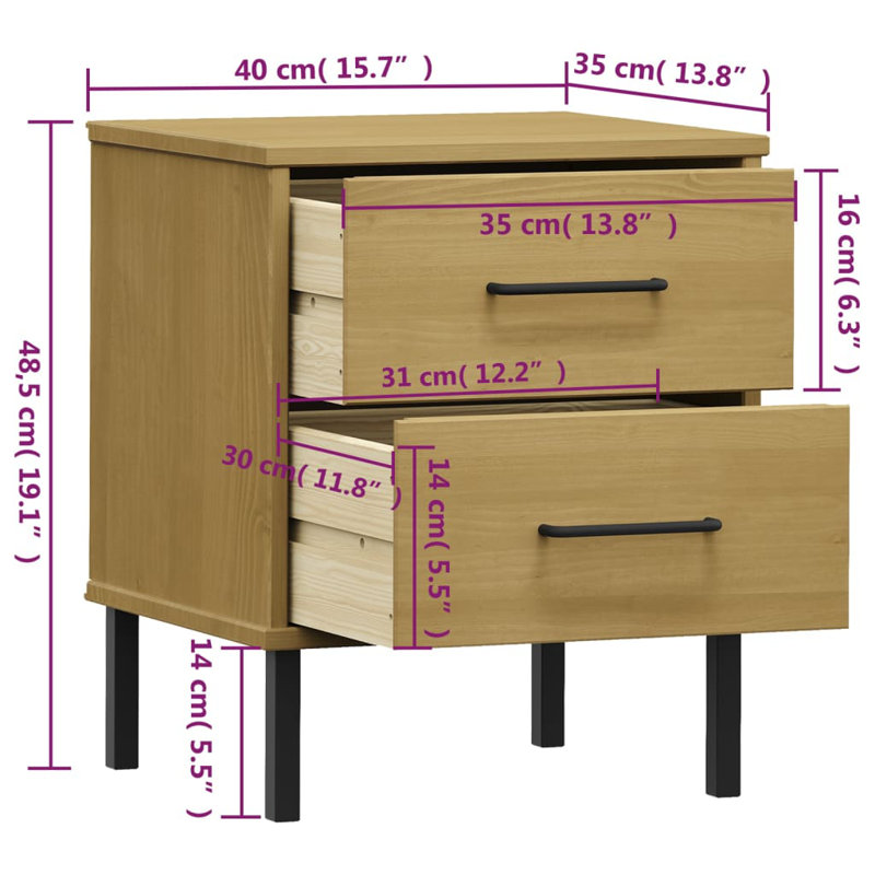 Keywan 40cm W Bedside Table, Brown
