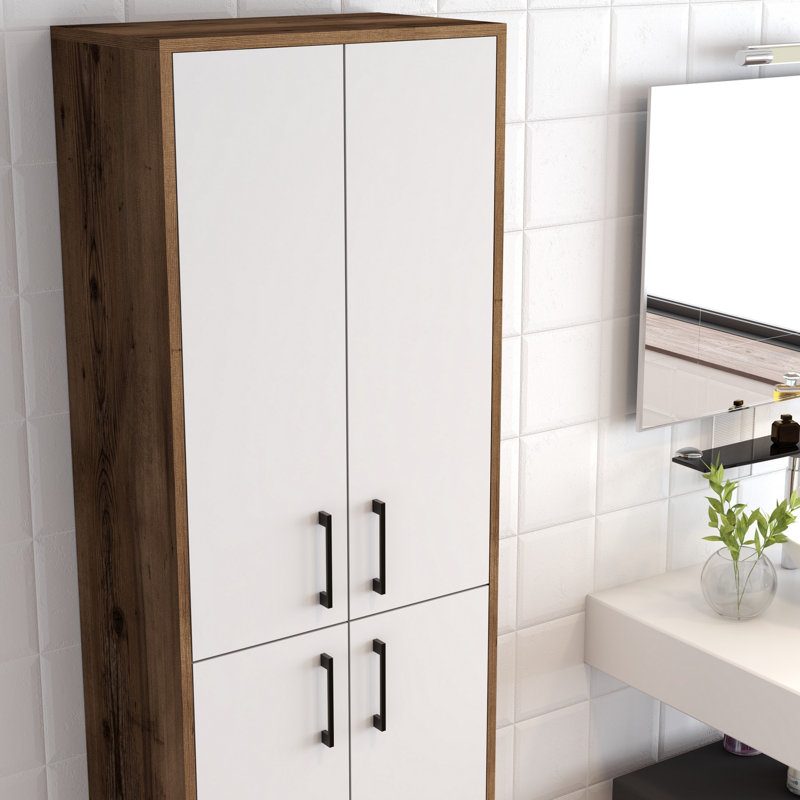 Modern Multi-Purpose Cabinet with Metal Legs & Handles, Walnut & White Finish, 23.6 x 78.7 x 13.8 inches | 100% Melamine Coated Particle Board, Wall Mountable, Numerous Shelves, Ideal for Stylish Storage Solutions