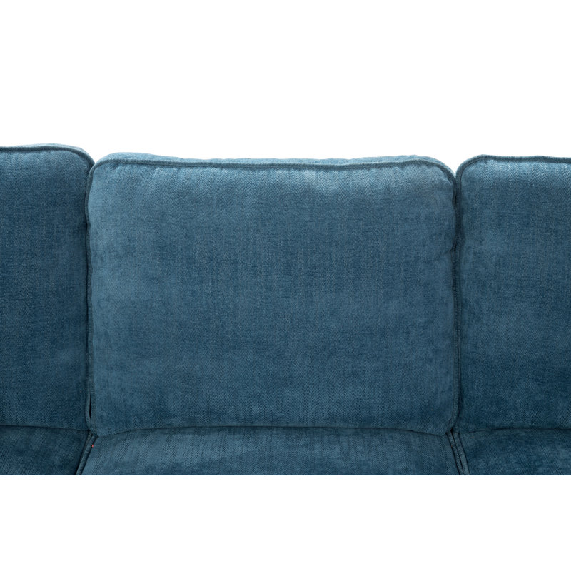 Upholstered L-Shaped Sectional Left Hand Facing, Sea Blue Polyester Blend