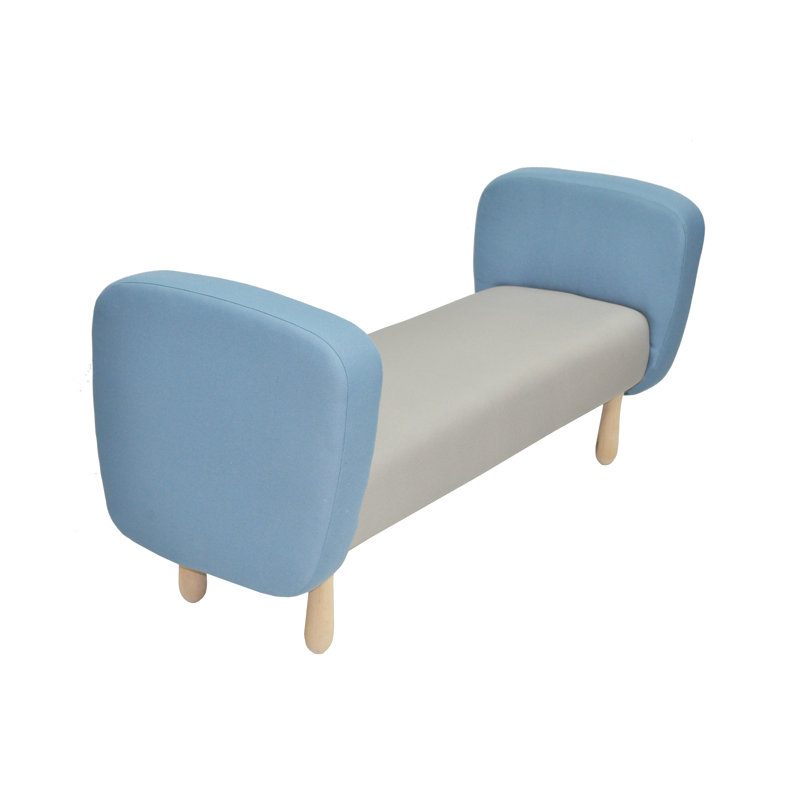 Wzór Polyester Blend Upholstered Bench, Grey/Blue