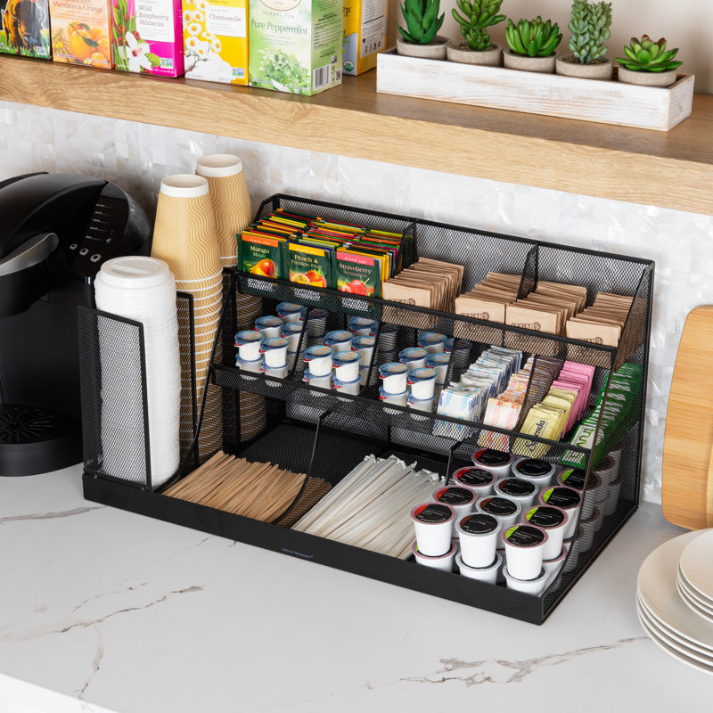 Organisateur de comptoir Mind Reader, support de rangement de bureau à 3 niveaux, chariot de rangement pour salle de pause de bureau, filet métallique, noir