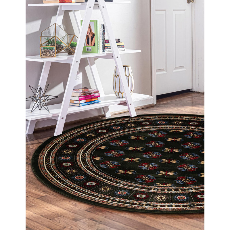 Tapis traditionnel Hinshaw vert foncé, Rond 3 pi 3 po