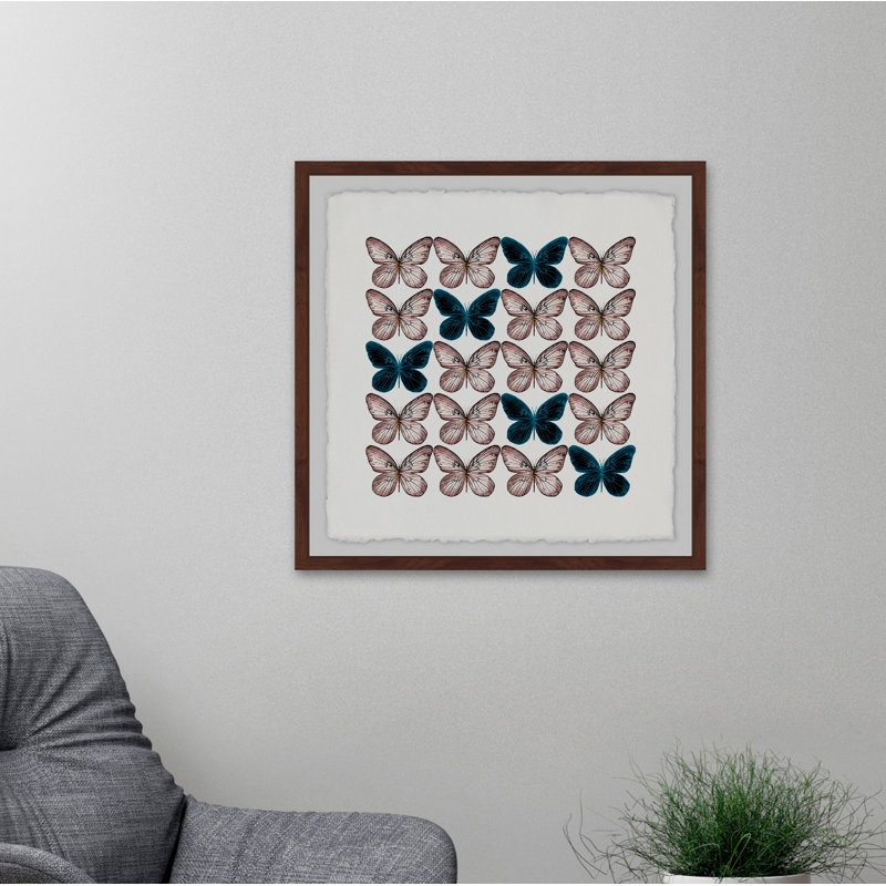 « motif papillon », reproduction de peinture à l’aquarelle encadrée, H 18 po x l 18 po