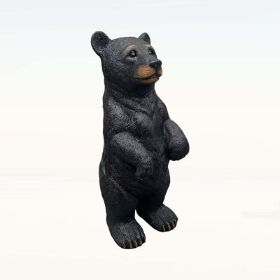 Statue réaliste d'ours noir debout en résine résistante aux intempéries, de 50 cm (19,69 pouces), pour une décoration rustique extérieure et intérieure.
