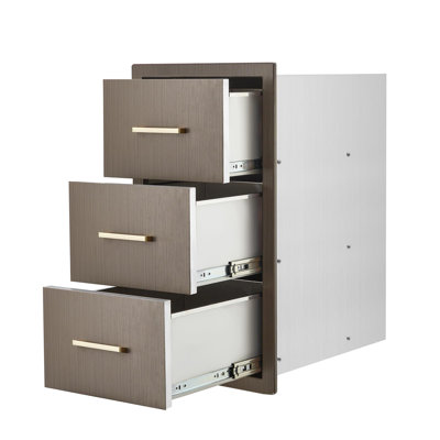 Tiroirs de cuisine d'extérieur l 16 po x H 28,5 po x P 20,5 po, tiroirs encastrés à triple accès avec poignée en acier inoxydable pour les cuisines extérieures, îlot de barbecue, station de barbecue