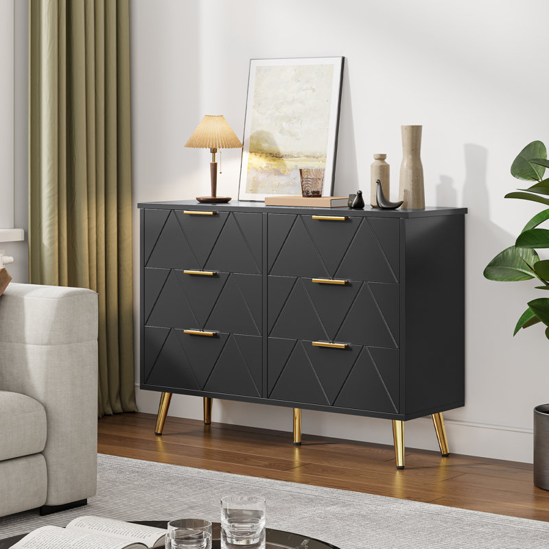 100cm W 6 - Drawer Chest of Drawers，Modern Tallboy Chest, Black