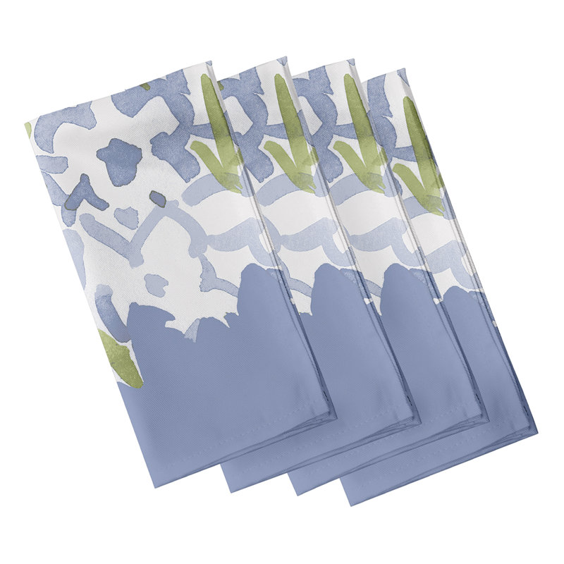 Lonston Abstract Floral Center Stripe Napkins, Blue
