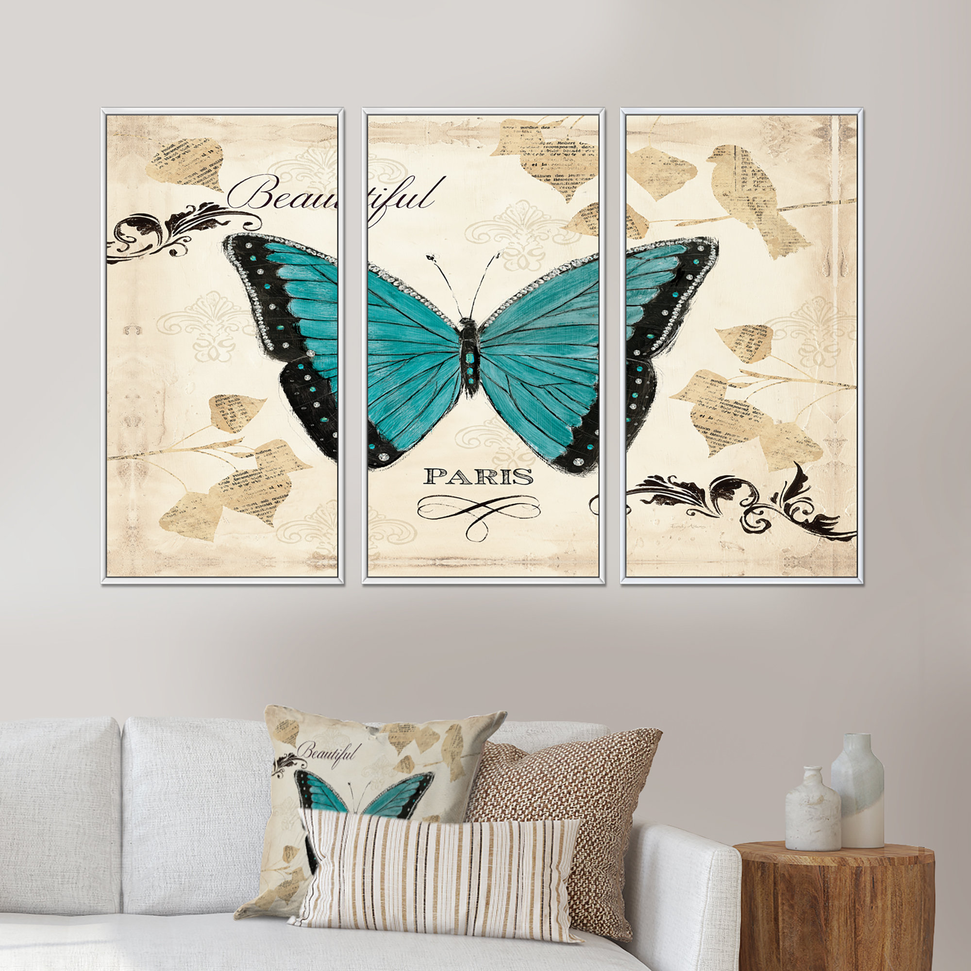 Design Art Blue Farmhouse Butterfly - Farmhouse Framed Canvas Wall Art ...