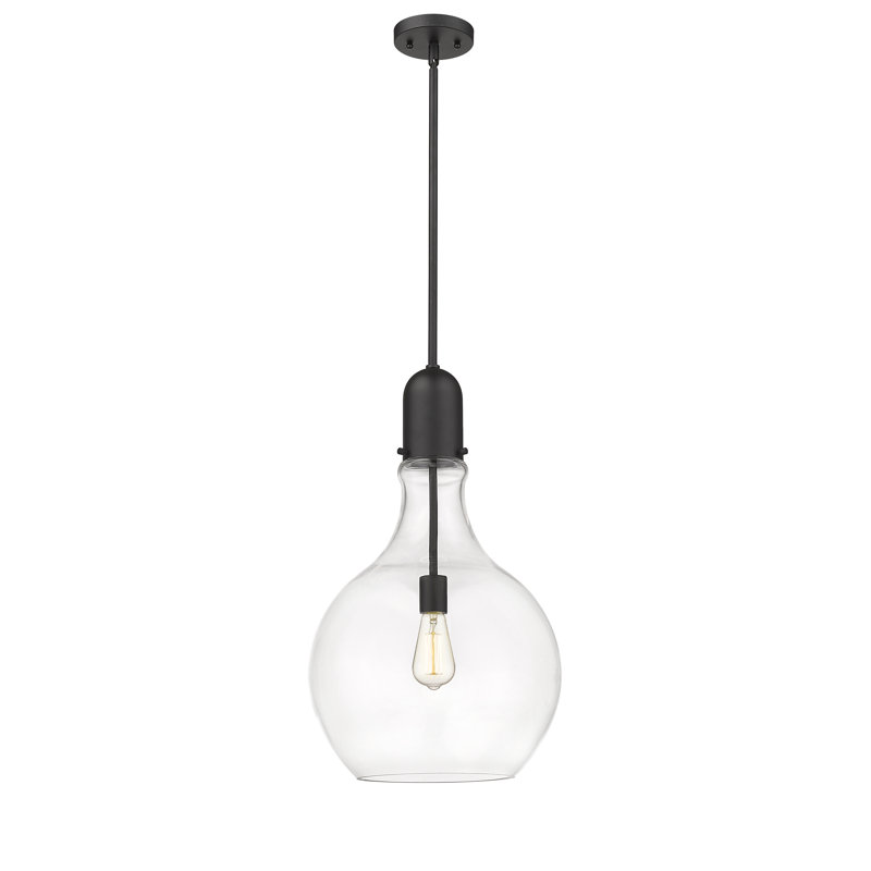 Luminaire suspendu sphère simple à 1 lumière Potterville, H 55,75 po x l 13,75 po x P 13,75 po, Transparent, Noir mat