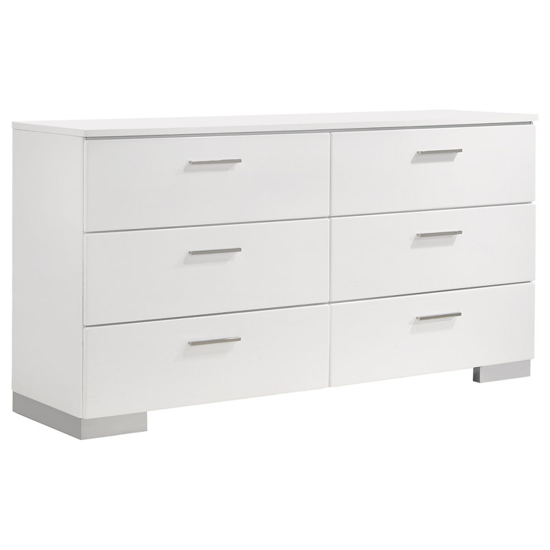 Commode 6 tiroirs blanche ultrabrillante