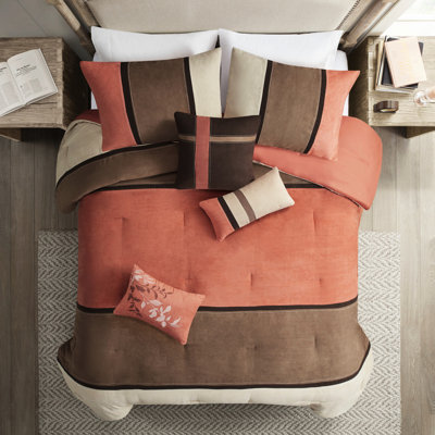 Ensemble de literie 7 pièces très grand corail - Faux suède avec coussins décoratifs