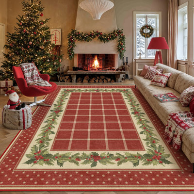 Tapis lavable en tissu écossais de Noël avec envers antidérapant Mateo Christmas