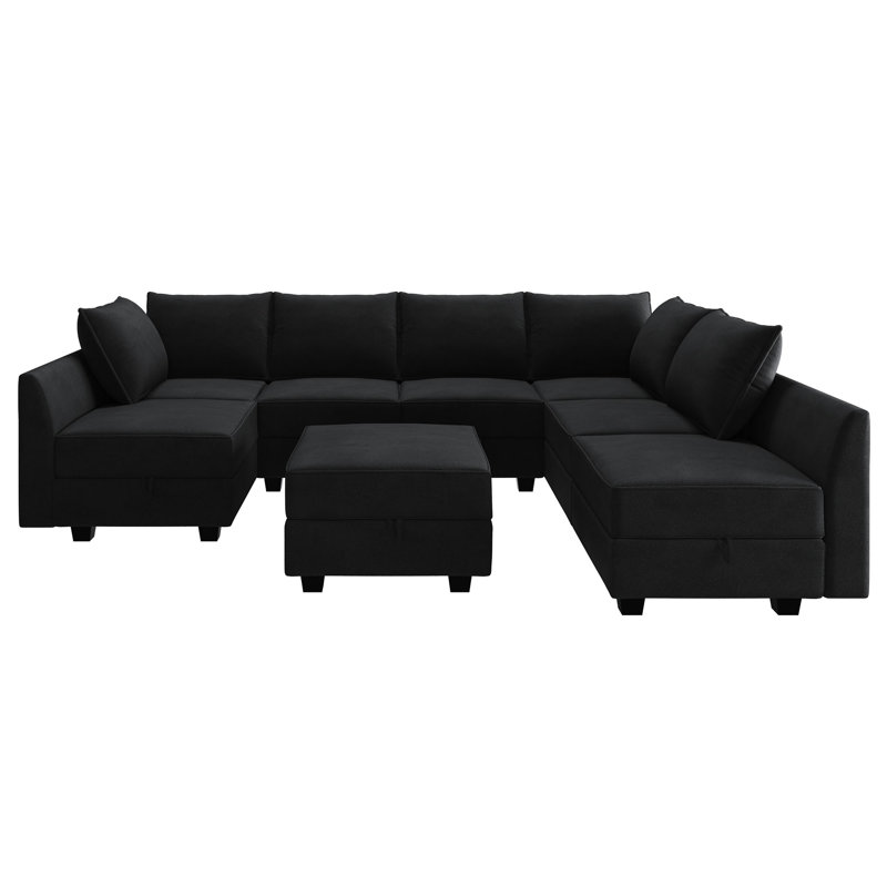 Canapé modulaire en coin avec chaise et repose-pieds Tremee, Velours noir