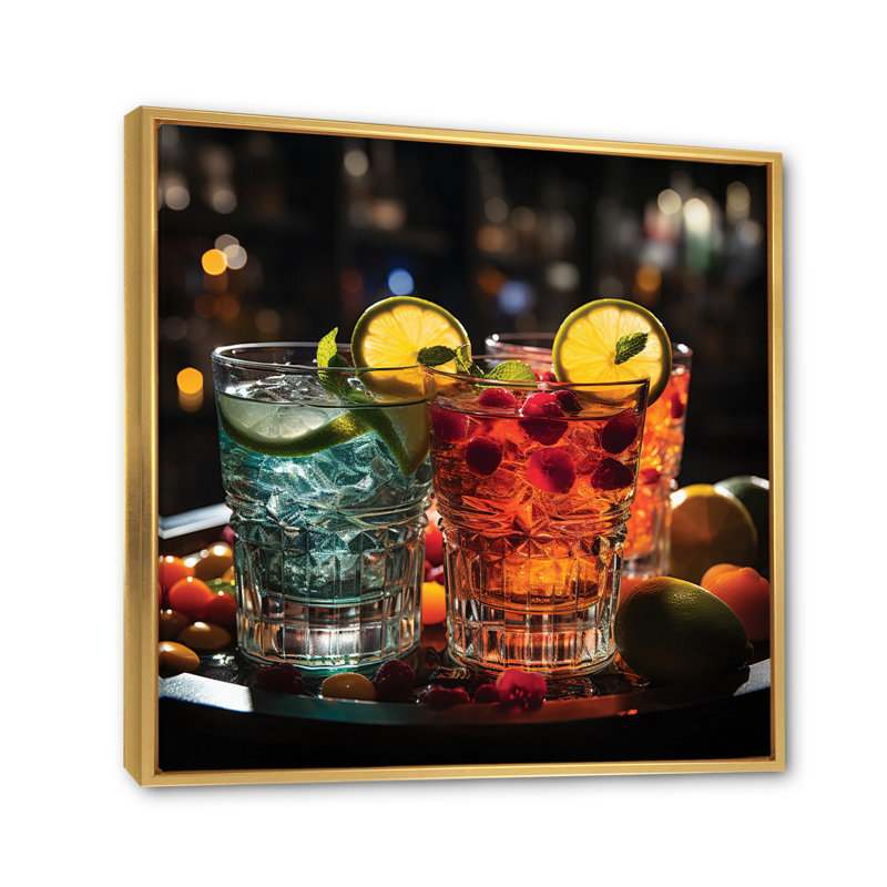 Cocktail Impression II, H 16 po x l 16 po x P 1 po, Cadre flottant doré