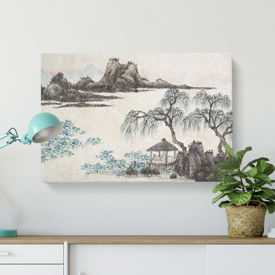 Pavilion Under the Willow Trees by Shen Zhou - Wrapped Canvas