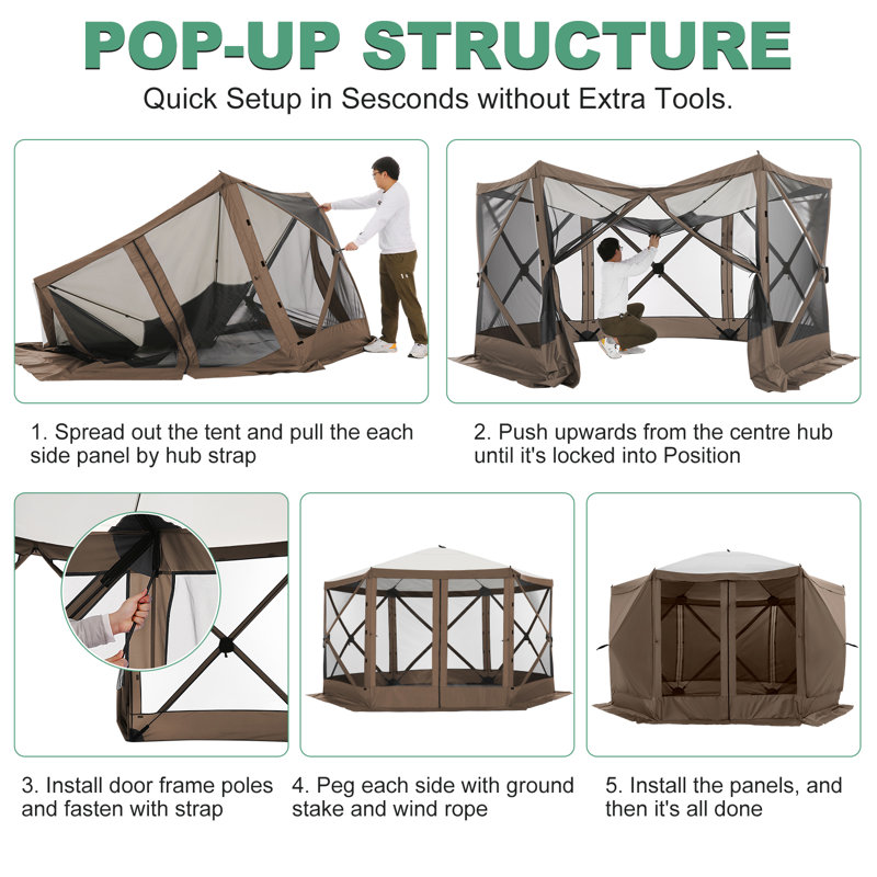 12x12FT Pop Up Gazebo Screen Tent Screen House for Camping, Screen Room with Mosquito Netting, Hub Tent Instant Screened Canopy with Carrying Bag and Ground Stakes