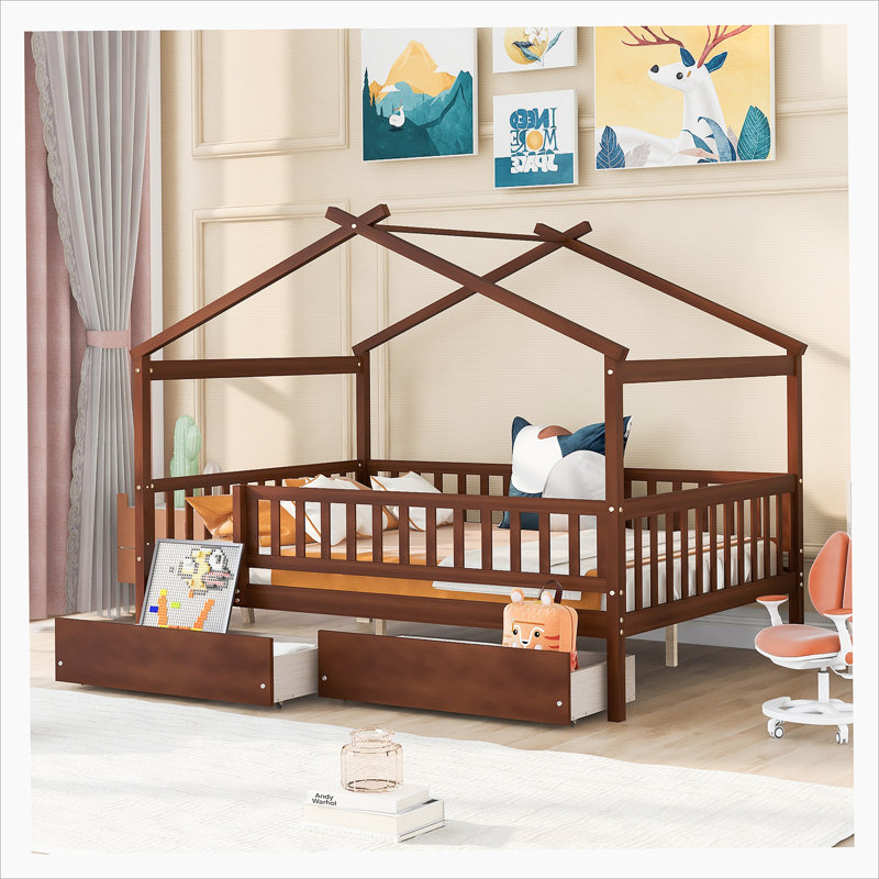 Lit de rangement en bois Terral, Double, Noyer