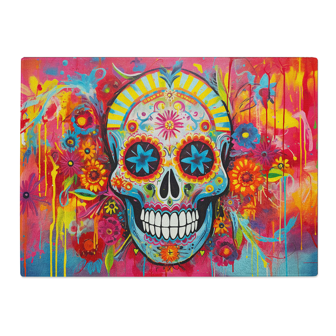 Sugar Skull Abstract  Glass Chopping Board