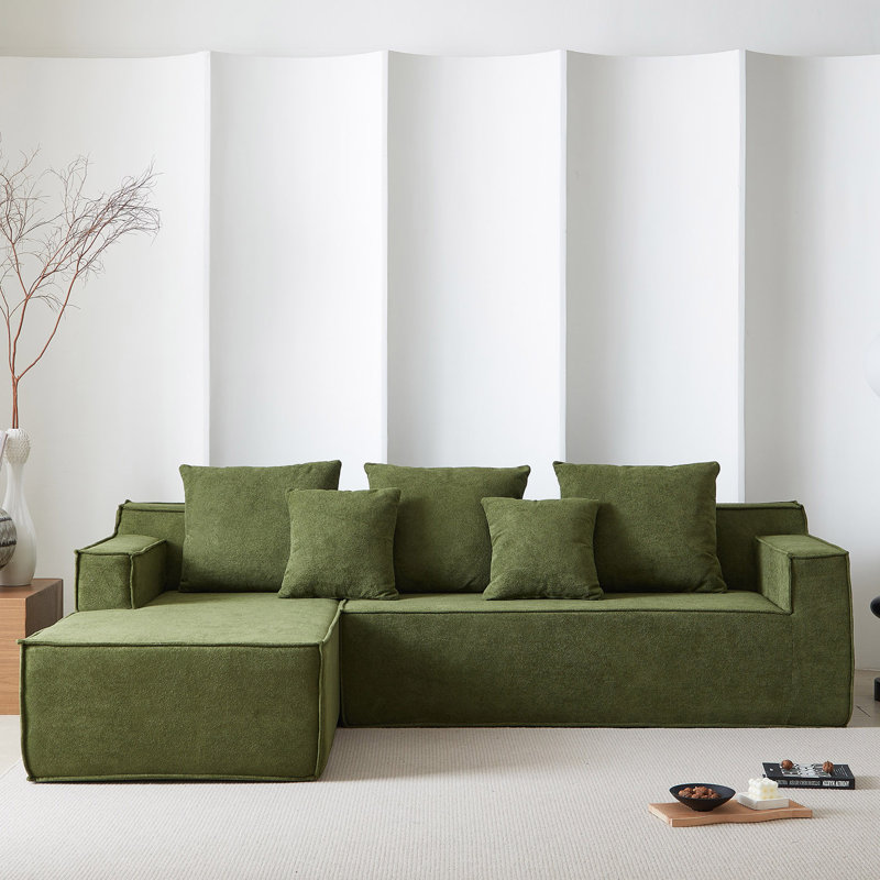 Canapé modulaire en nuage sans assemblage avec méridienne en L 2 pièces Rushford, Molleton vert corail
