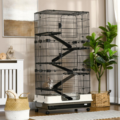 Small Animal Cage With Wheels - Portable 6 For Easy Transport And Cleaning Chinchilla 6 Strong Metal Construction Movement Black