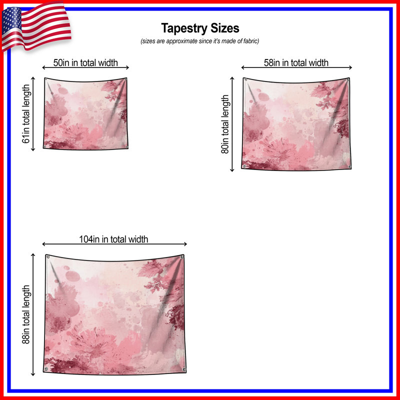 Tapisserie murale abstraite florale rose - Décoration murale fleurs, H 104 po x 88 avec 4 œillets