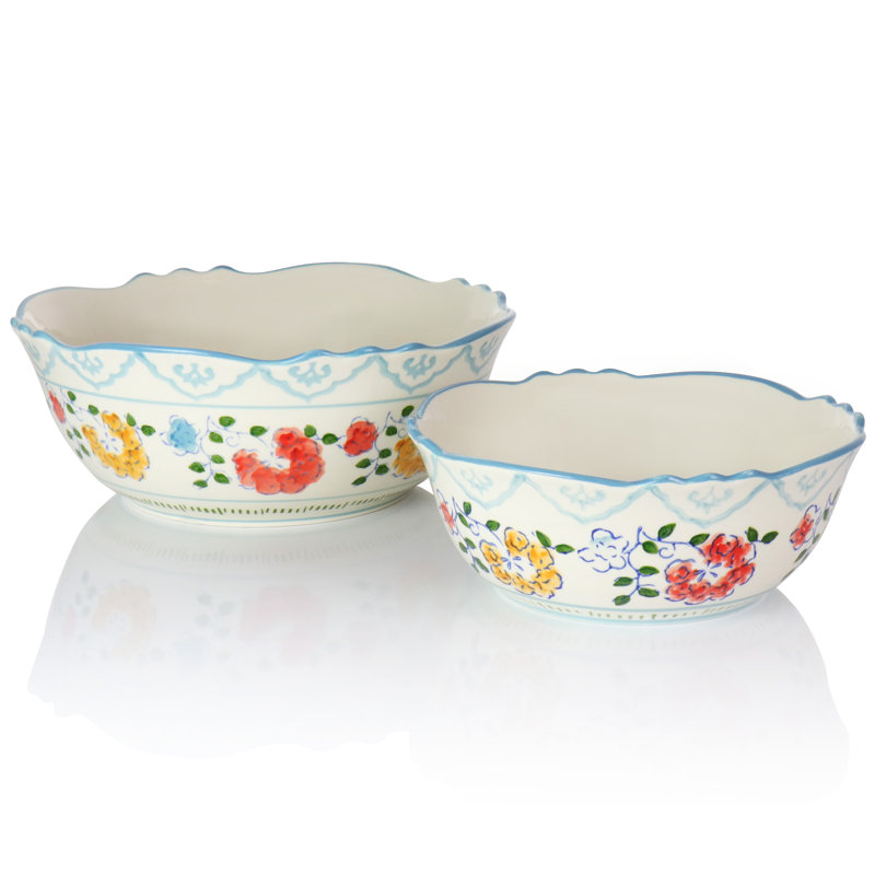Gibson Elite Anaya Hand Painted 2 Piece Serving Bowl Set