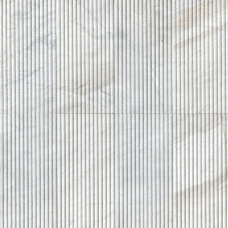 Stratos 12 in. x 24 in. Convex Fluted Honed Marble Wall Tile, Castella de Blanc