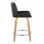 Tabouret de bar pivotant à hauteur fixe de 61 cm (24 po) de style moderne du milieu du siècle, en bois de zèbre et similicuir noir, avec repose-pieds rond en métal chromé - Ensemble de 2-134889570