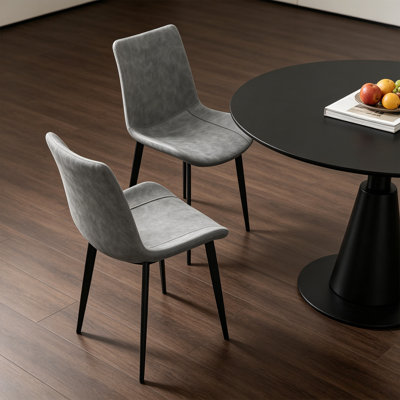 Chaises de salle à manger avec siège en similicuir et base en métal noir, ensemble de 2 chaises rembourrées