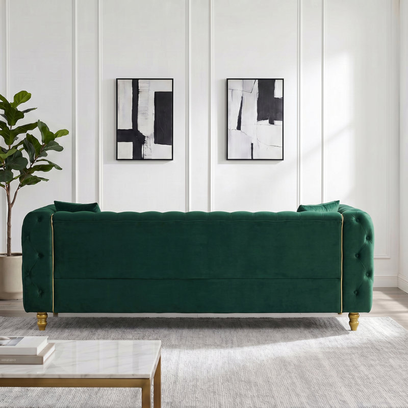 Canapé Chesterfield Averleigh, 29.5" H x 86" W x 31" D, Vert émeraude