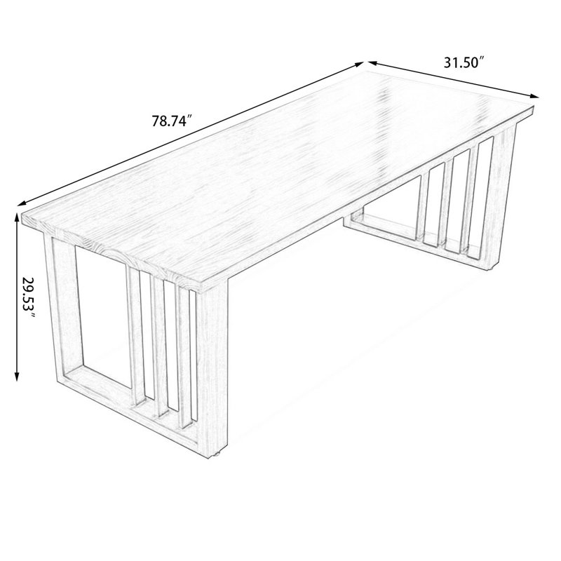 Bureau rectangulaire brun en bois massif, H 29,53 po x l 78,74 po x P 31,5 po