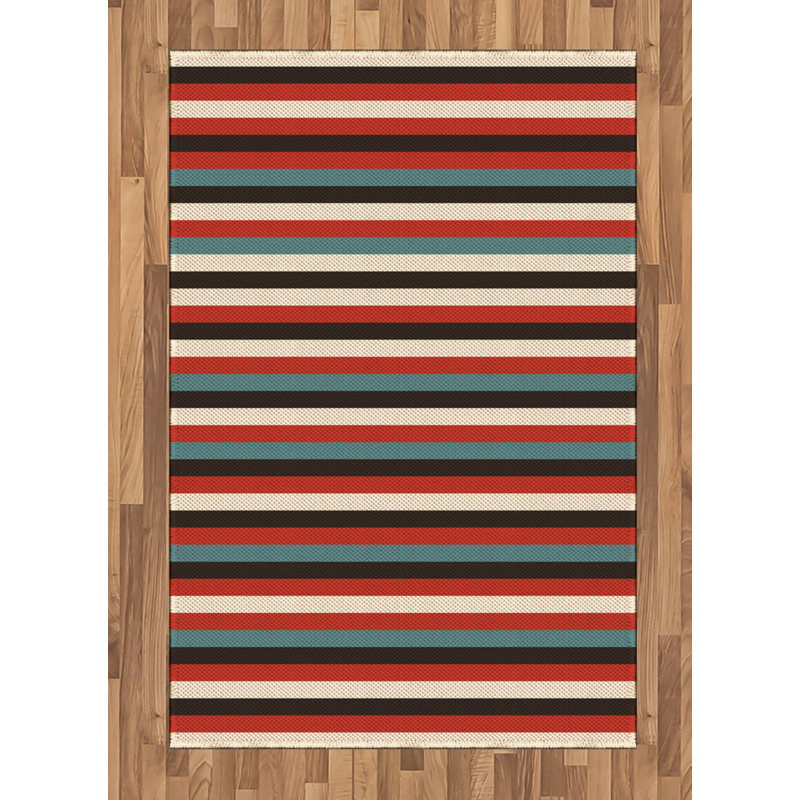 Striped High Density Long Fiber Poly Threads Decorative Area Rug Carpet, Rectangle 4' x 5'8"