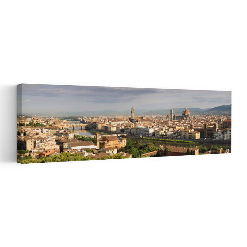 Buildings In A City Ponte Vecchio Arno River Duomo Santa Maria Del Fiore Florence Tuscany Italy by Markus Lange - Wrapped Canvas Panoramic Print