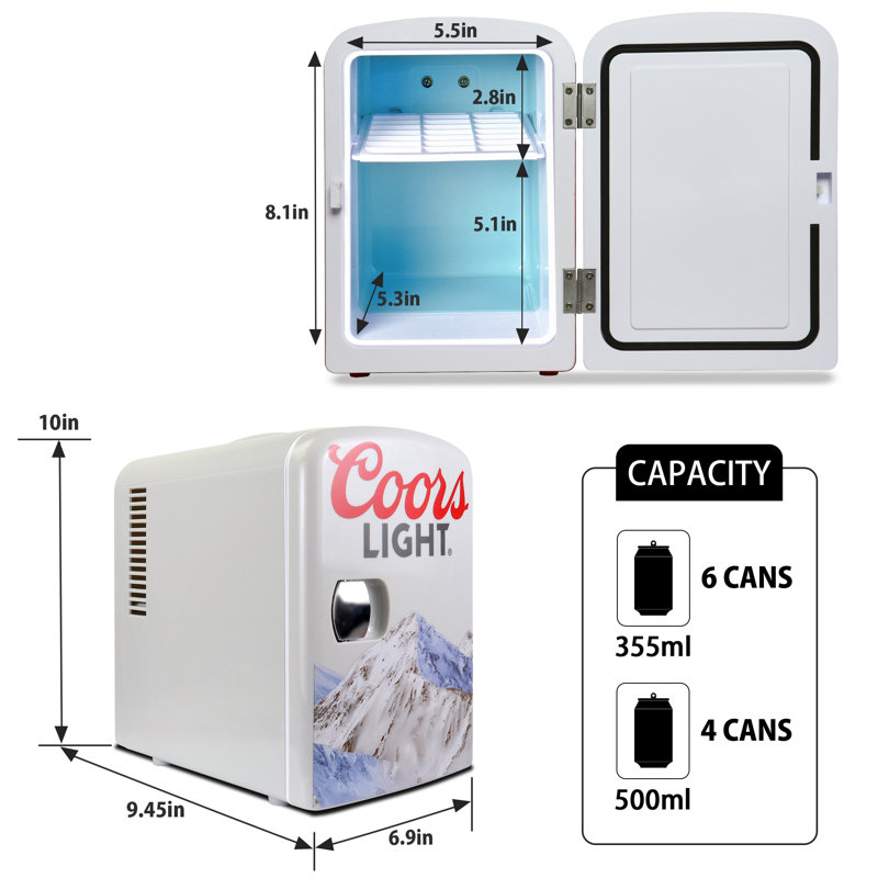 Mini réfrigérateur léger de 4 L Coors, refroidisseur thermoélectrique portatif 6 canettes, gris