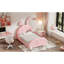 Lit simple tapissier avec tête de lit et plateforme à finition rose et saumon-1724552723