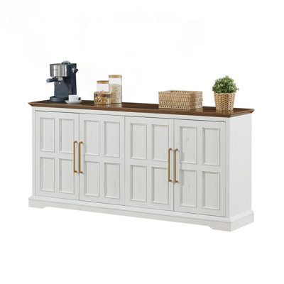 67" Large Sideboard Buffet Cabinet in Rustic White and Walnut