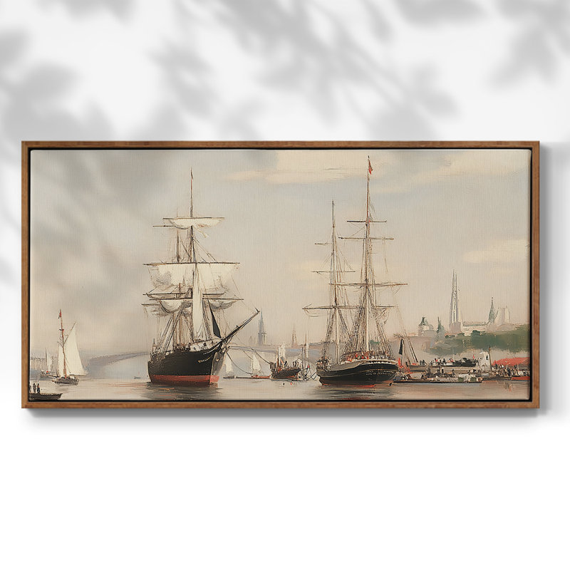 Série nautique-XXXIX - Toile tendue avec châssis encadré - Prêt à être accroché, H 21 po x l 41 po, Noyer