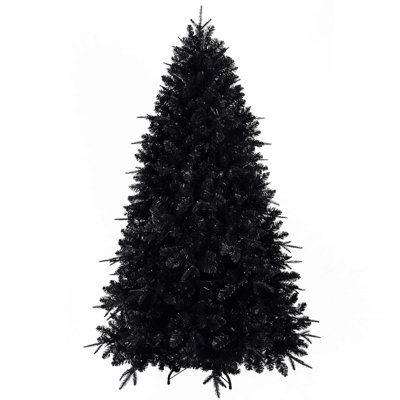 Black PE+PVC Artificial Hinged Christmas Tree With White LED Lights & Stable Metal Stand For Halloween & Holiday Decor