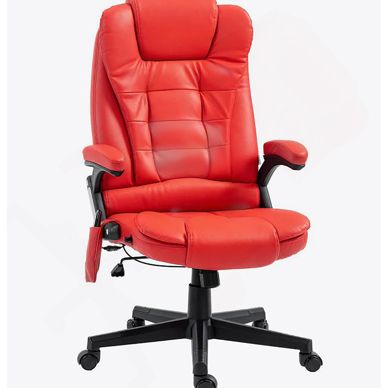 Chaise d'ordinateur inclinable chauffante avec 6 points de vibration, fauteuil de bureau de massage, accoudoirs et télécommande