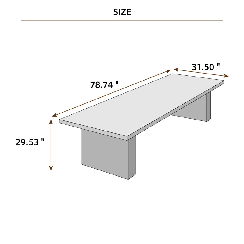 Table de conférence moderne en bois massif, H 29,53 po x L 78,74 po x l 31,5 po