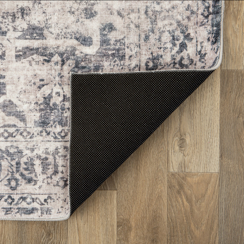 Transitional Distressed Medallion Washable Non Slip Area Rug, Runner 2' x 10'