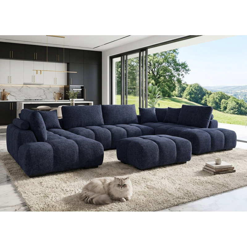 Canapé modulaire surdimensionné avec repose-pieds et méridienne, canapé moderne capitonné pour le salon, Bleu