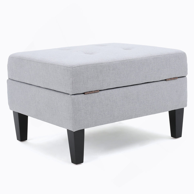 Repose-pieds rectangulaire capitonné en tissu, Gris clair