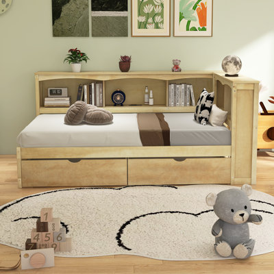 Lit de jour simple avec deux tiroirs de rangement, armoires de rangement et ports USB