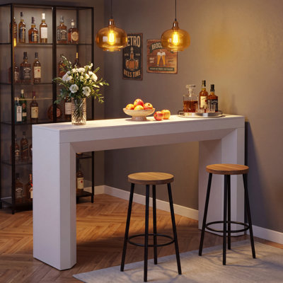 Table de bar blanche de 160 cm de hauteur, idéale pour la salle à manger, le coin repas ou le bar à domicile.