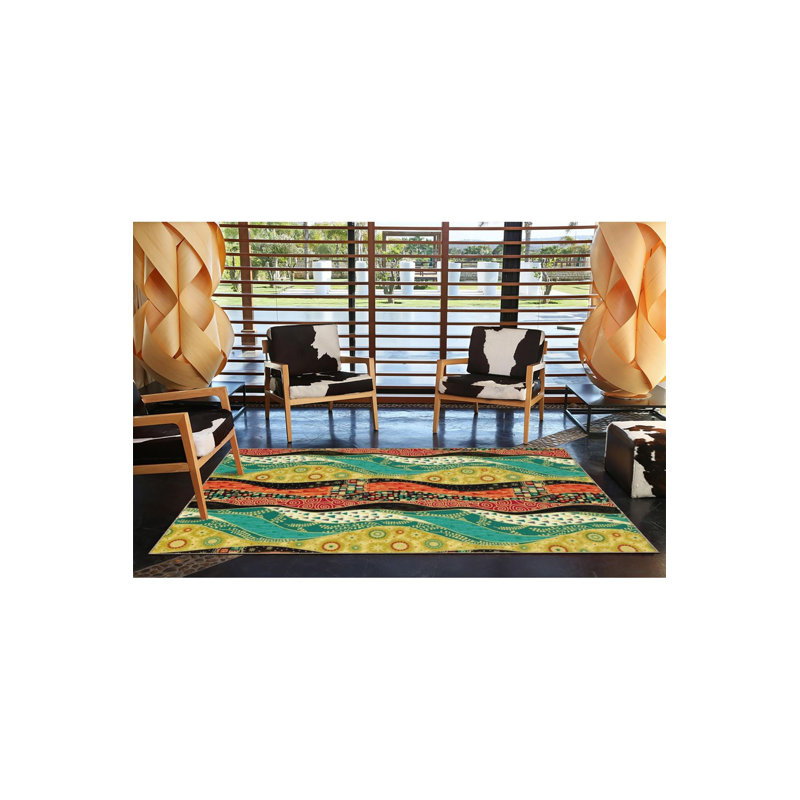 Tapis décoratif multicolore coulant lavable à la machine, Rectangle 3 pi 3 po x 4 pi 11 po