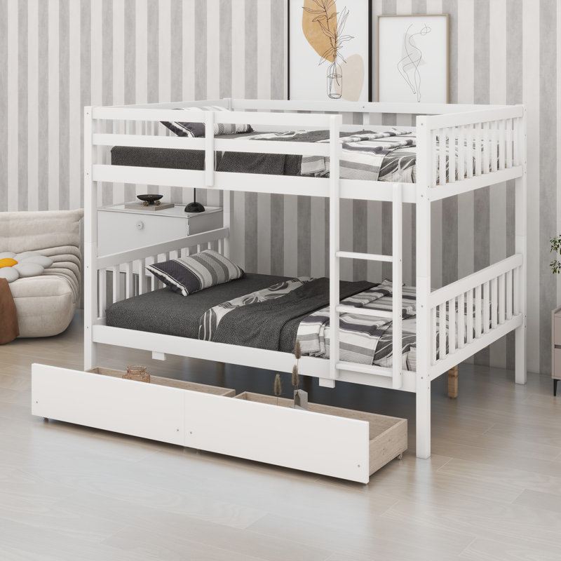 Space-Saving Bunk Bed Featuring Storage Drawers, Easy Conversion To Separate Beds, And Protective Rails, White