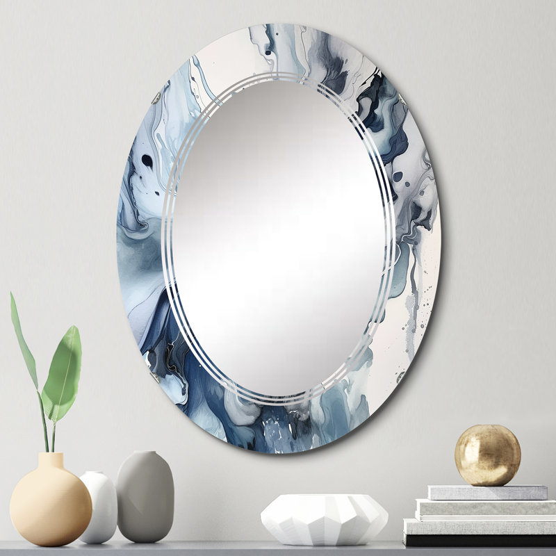 Miroir mural bleu et gris Elixir, abstrait moderne - bleu et gris Elixir II, 30 po x 20 po