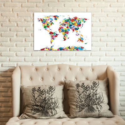'World Map Paint Drops' Graphic Art on Canvas