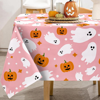 Nappe d'Halloween - couverture de table rectangulaire fantôme rose et citrouille, décoration de table de ferme Spooky pour la salle à manger, la cuisine, le pique-nique, les fêtes et les fêtes